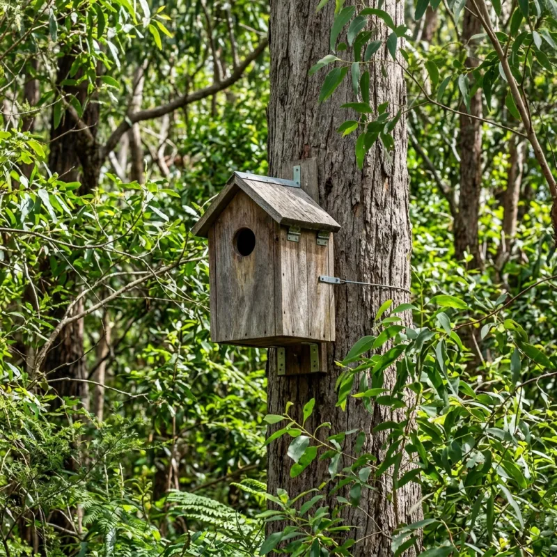 Animal nesting box installed as a humane alternative to a Donnybrook roof cavity