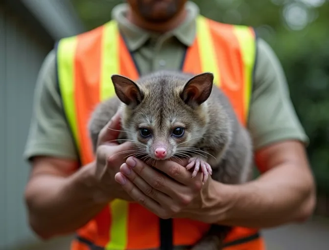 Animal handler safely recovering a deceased possum in Donnybrook