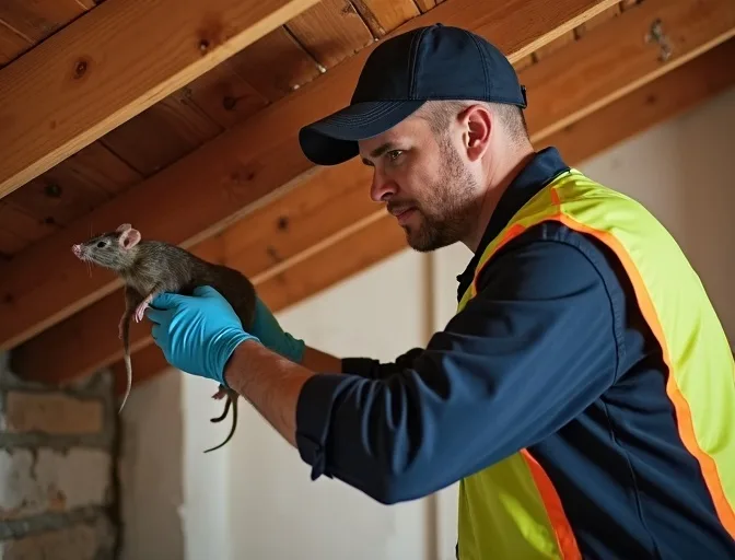 Technician inspecting a roof cavity for a dead rat in Donnybrook